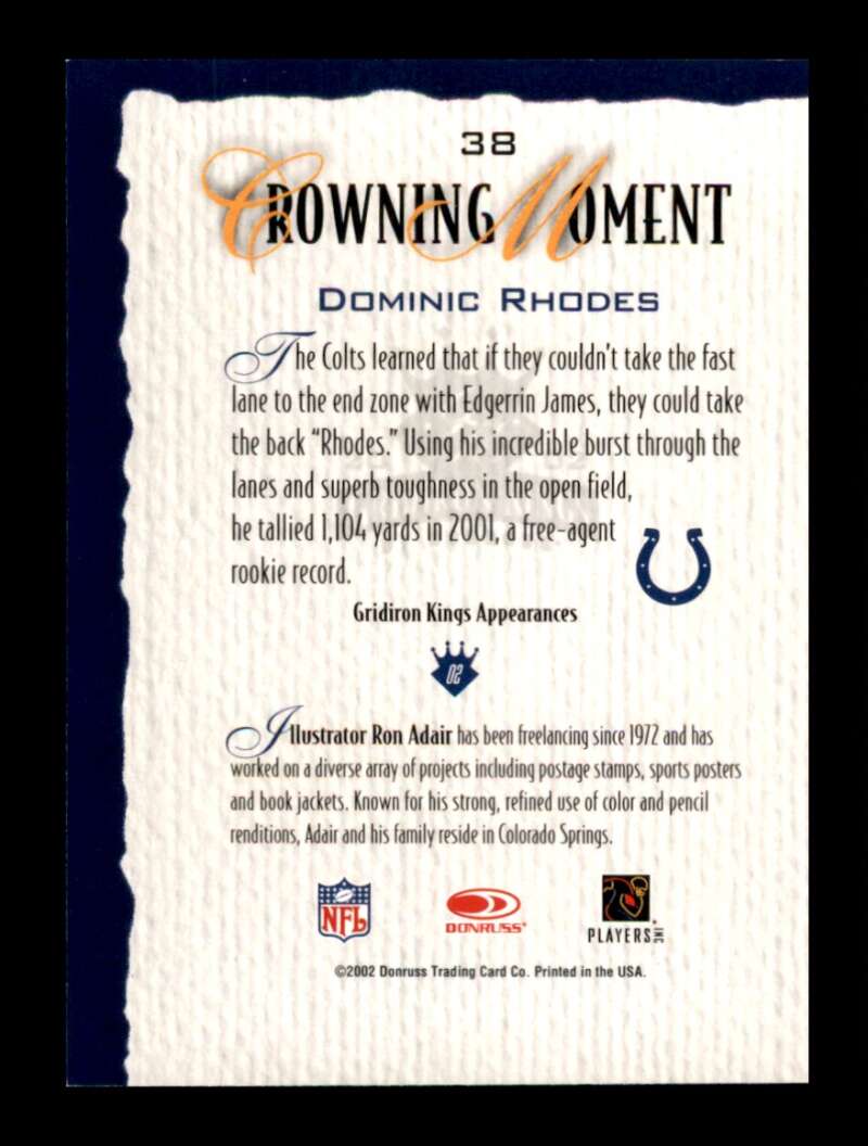 Load image into Gallery viewer, 2002 Donruss Gridiron Kings Dominic Rhodes #38 Image 2
