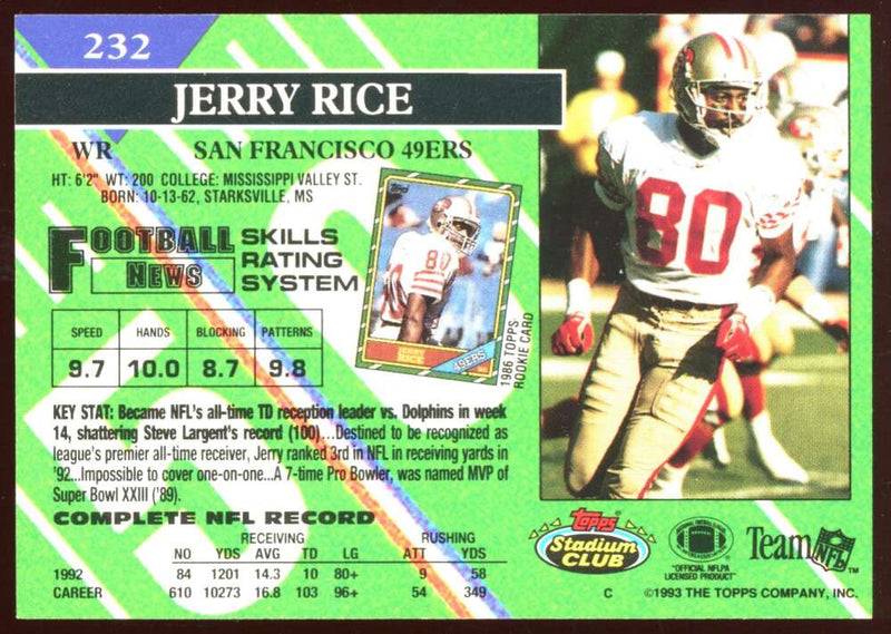 Load image into Gallery viewer, 1993 Topps Stadium Club Jerry Rice #232 Image 2
