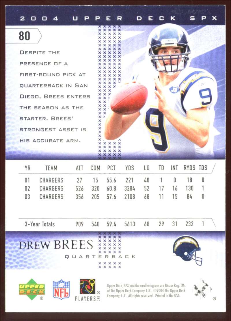 Load image into Gallery viewer, 2004 Upper Deck SPx Drew Brees #80 Image 2
