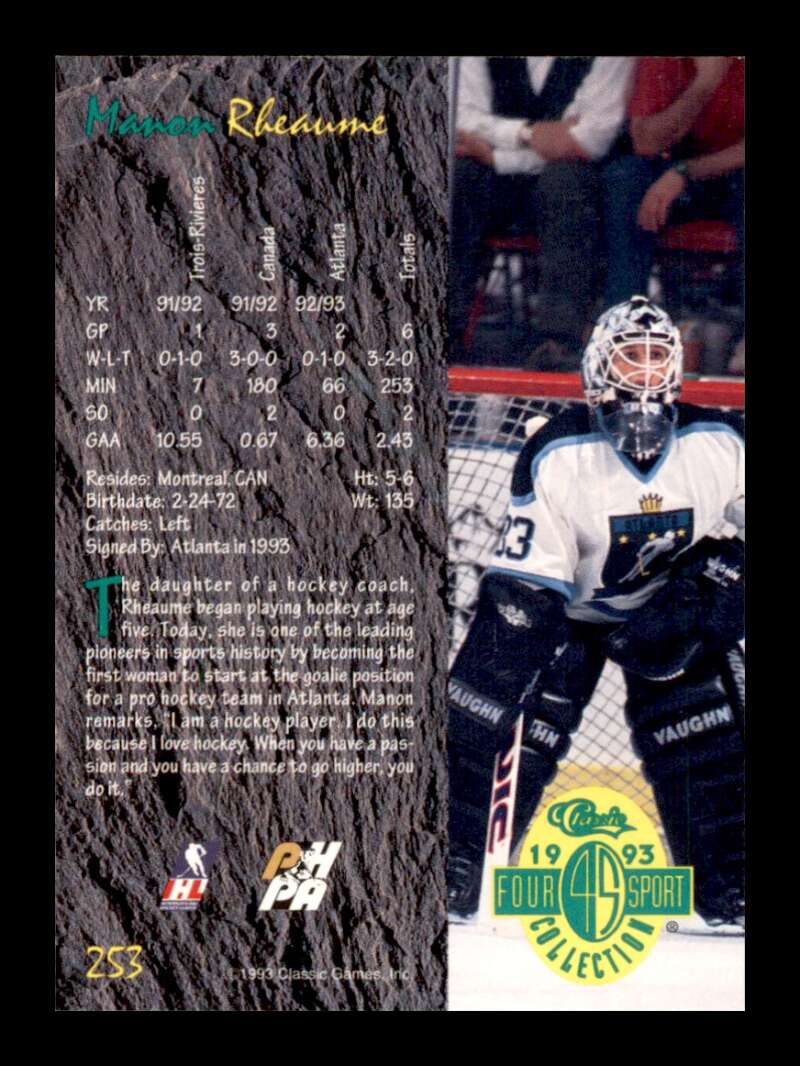 Load image into Gallery viewer, 1993-94 Classic Four Sport Manon Rheaume #253 Rookie RC Image 2
