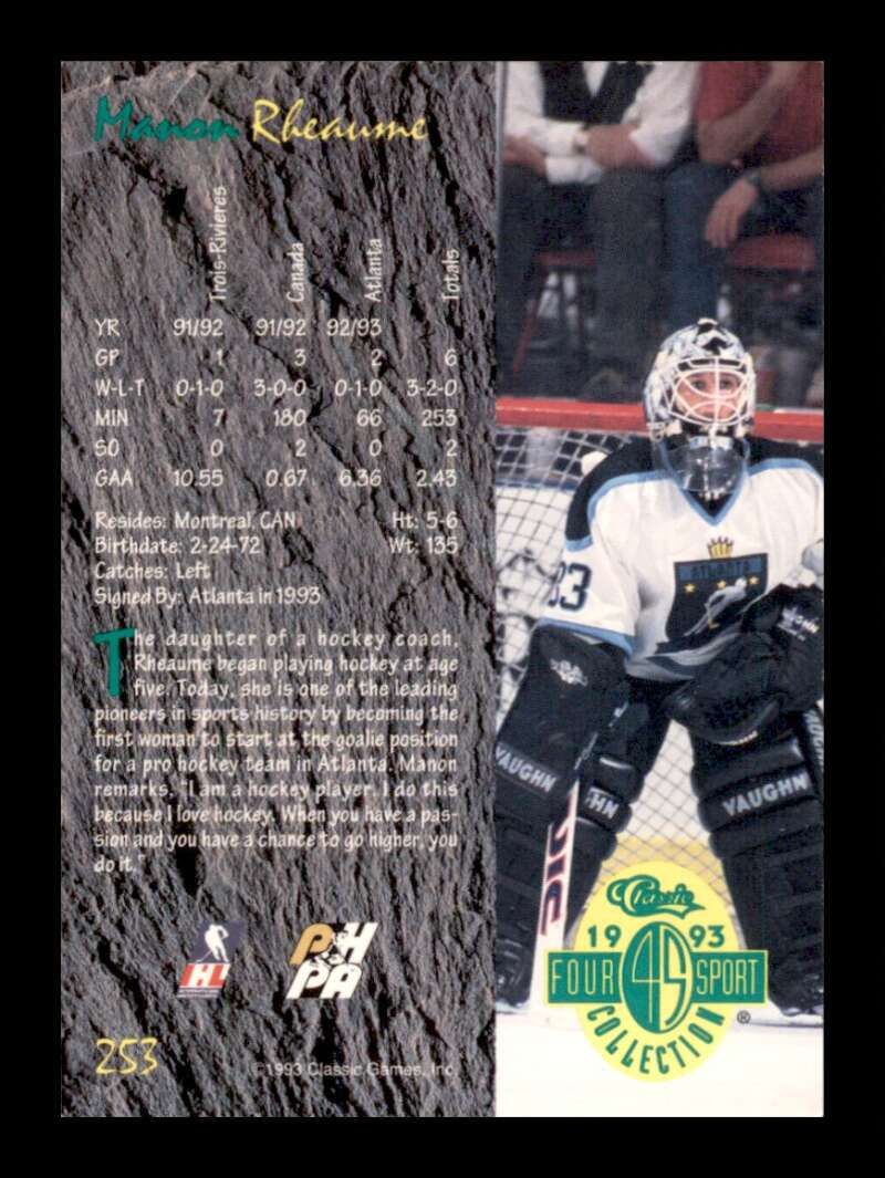 Load image into Gallery viewer, 1993-94 Classic Four Sport Manon Rheaume #253 Rookie RC Image 2
