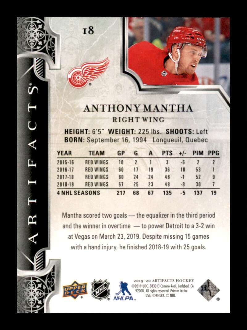 Load image into Gallery viewer, 2019-20 Upper Deck Artifacts Emerald Anthony Mantha #18 Short Print SP /99 Image 2

