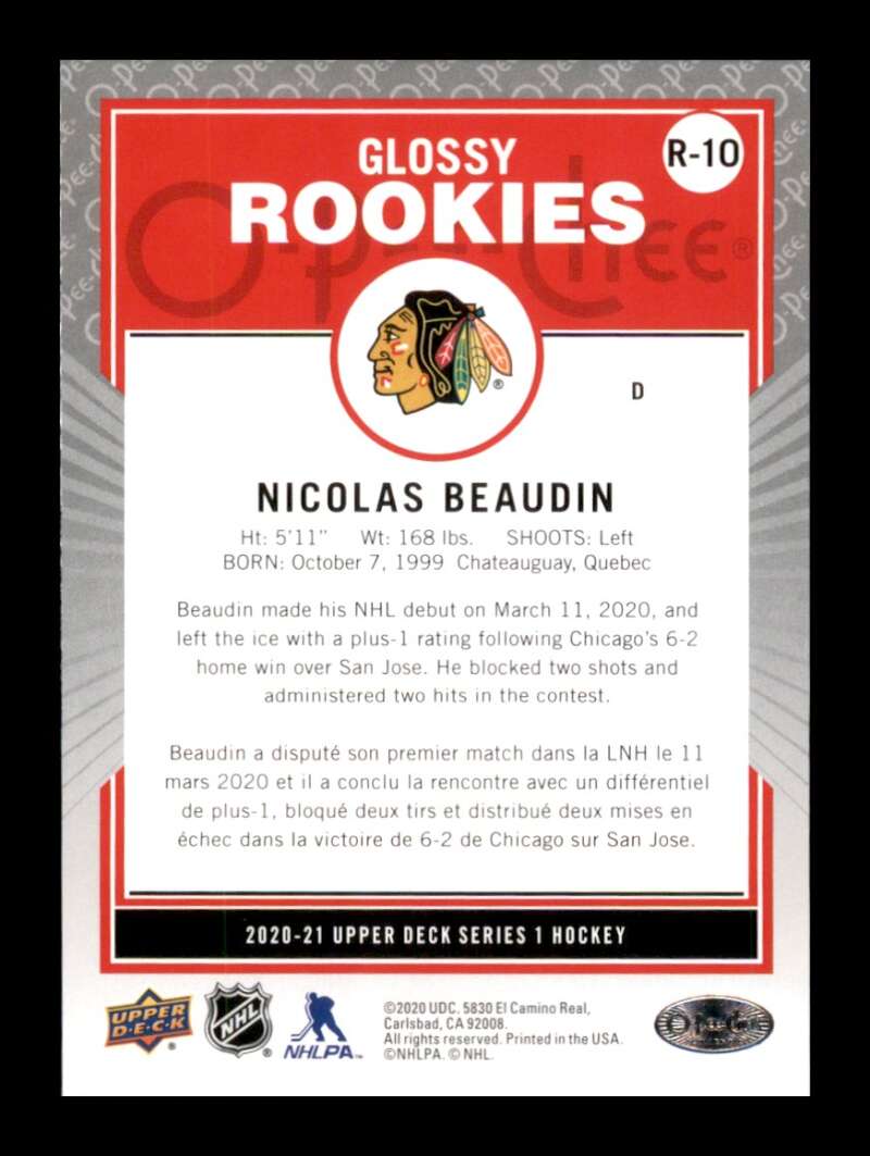 Load image into Gallery viewer, 2020-21 Upper Deck O-Pee-Chee Glossy Rookies Nicolas Beaudin #R-10 Rookie RC Image 2
