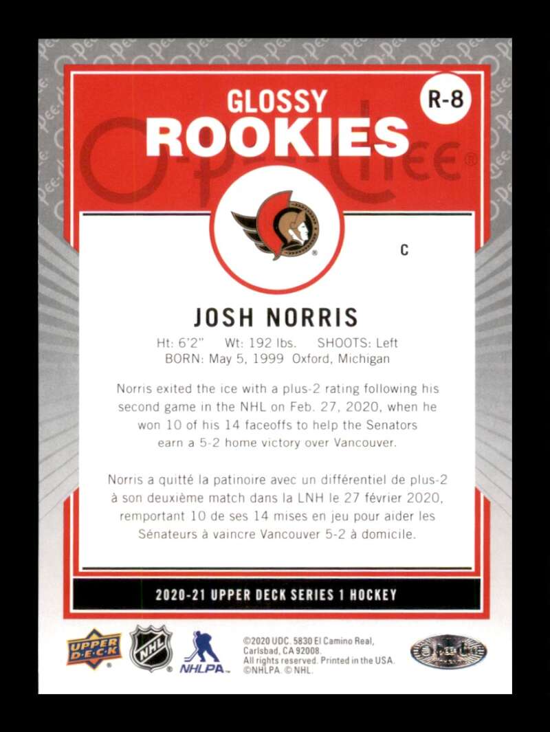 Load image into Gallery viewer, 2020-21 Upper Deck Glossy Rookies Josh Norris #R-8 Rookie RC Image 2
