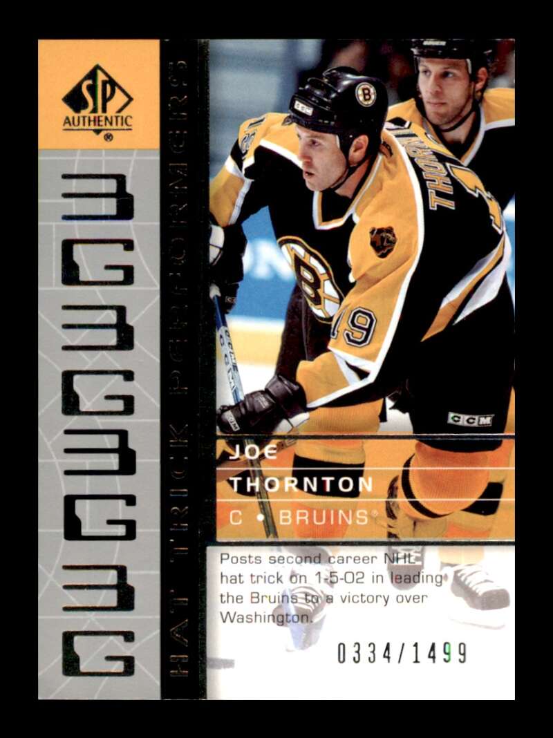 Load image into Gallery viewer, 2002-03 SP Authentic Hat Trick Performers Joe Thornton #92 SP /1499 Image 1

