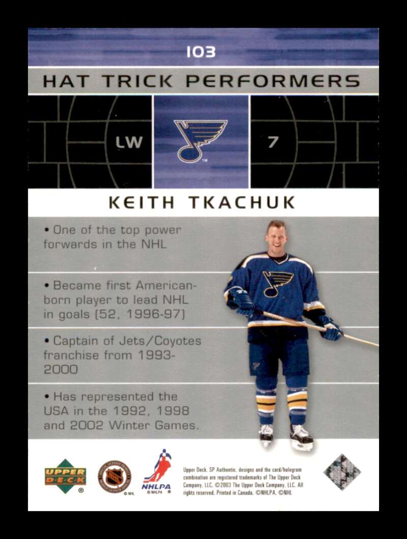 Load image into Gallery viewer, 2002-03 SP Authentic Hat Trick Performers Keith Tkachuk #103 SP /1499 Image 2
