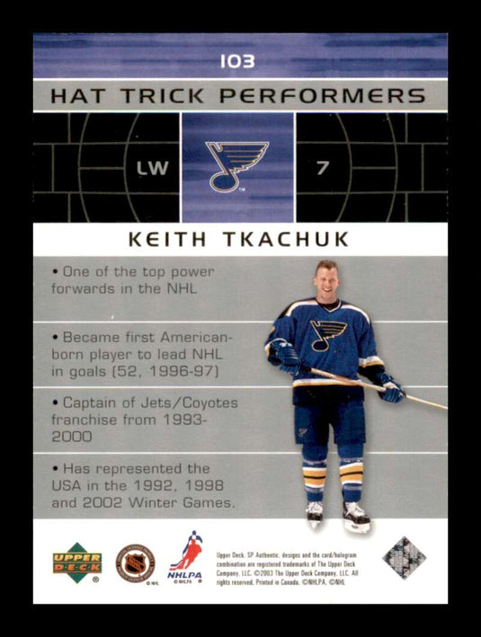 2002-03 SP Authentic Hat Trick Performers Keith Tkachuk