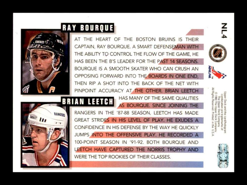 Load image into Gallery viewer, 1993-94 Upper Deck Next in Line Ray Bourque Brian Leetch #NL4 Image 2

