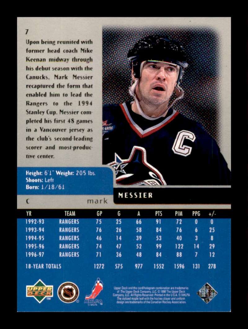 Load image into Gallery viewer, 1997-98 Upper Deck Black Diamond Mark Messier #7 Double Diamond SP Image 2
