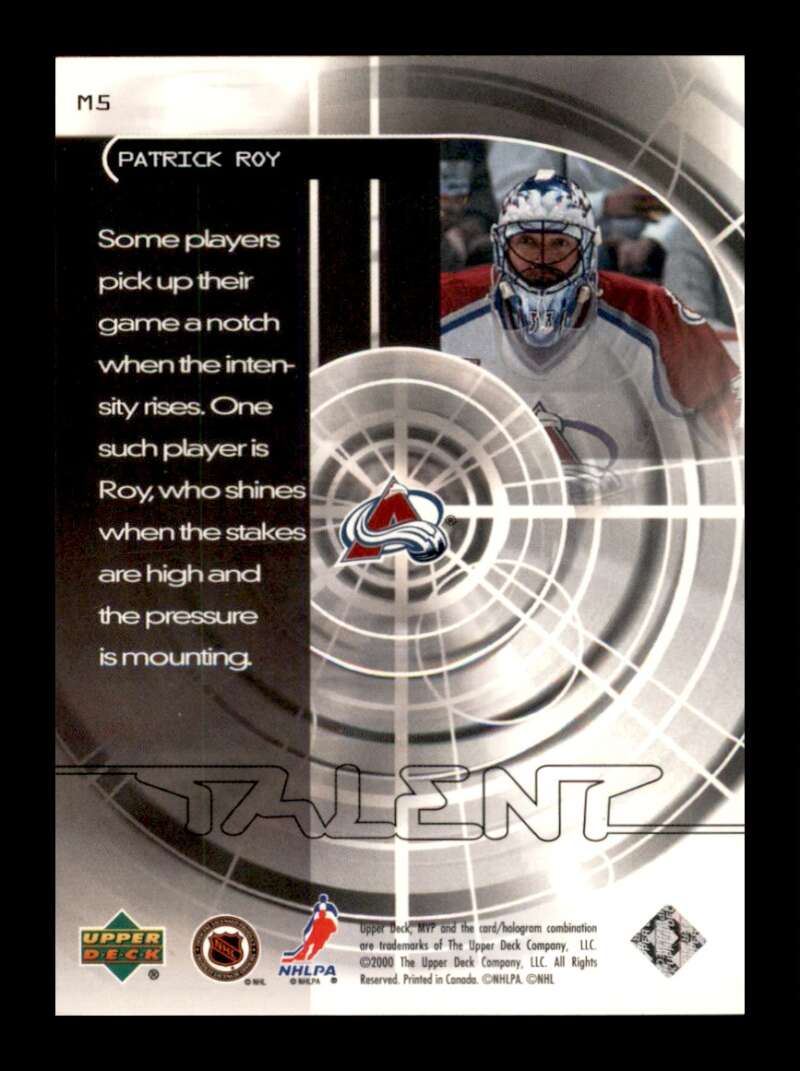 Load image into Gallery viewer, 2000-01 Upper Deck MVP Talent Patrick Roy #M5 Image 2
