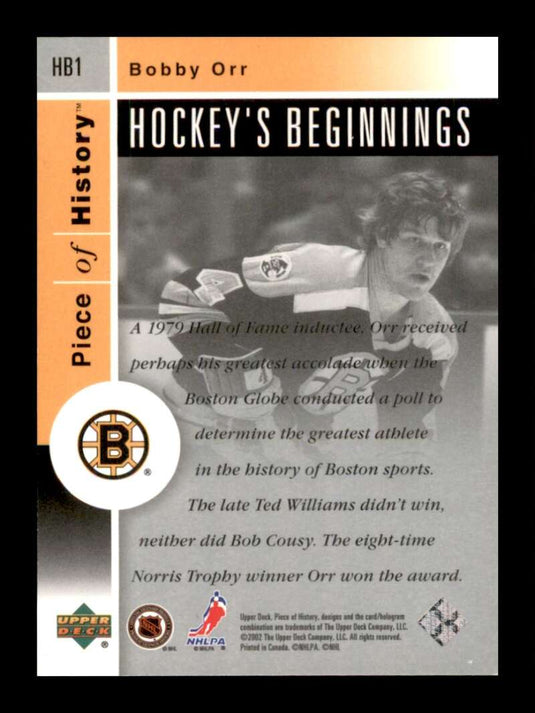 2002-03 Upper Deck Piece Of History Hockey's Beginnings Bobby Orr 