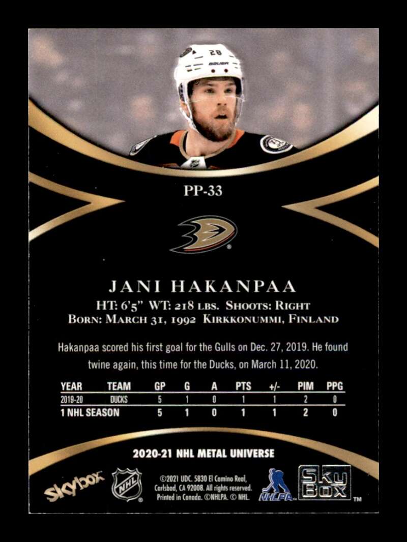 Load image into Gallery viewer, 2020-21 Skybox Metal Universe Premium Prospects Blue Jani Hakanpaa #PP-33 Rookie Image 2
