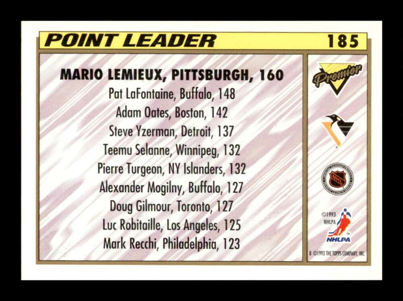 Load image into Gallery viewer, 1993-94 Topps Premier Mario Lemieux #185 Image 2
