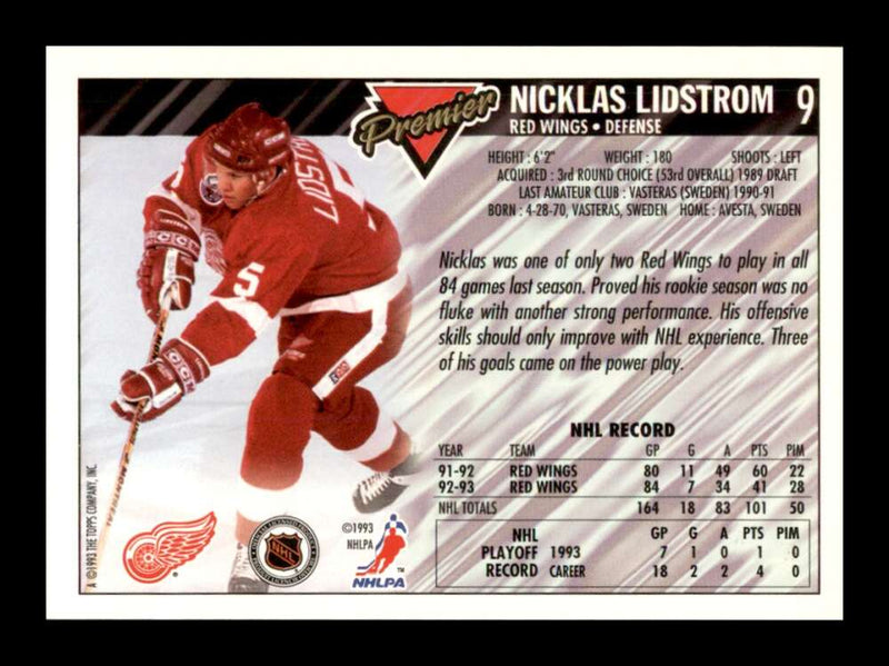 Load image into Gallery viewer, 1993-94 Topps Premier Nicklas Lidstrom #9 Image 2
