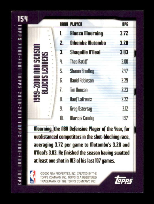 2000-01 Topps Mourning Mutombo Shaquille O'Neal 