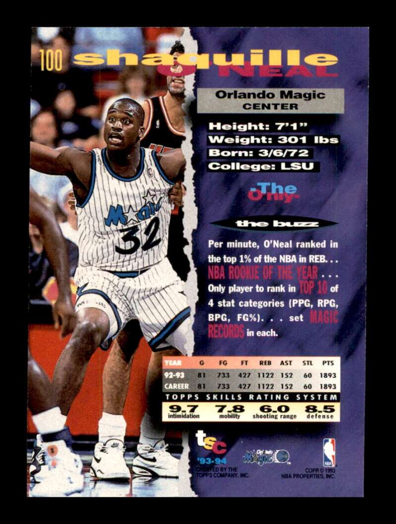 Load image into Gallery viewer, 1993-94 Topps Stadium Club Shaquille O&#39;Neal #100 Image 2
