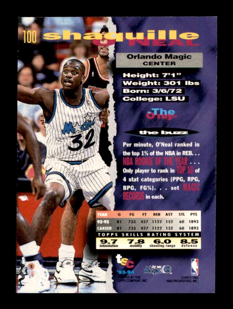 Load image into Gallery viewer, 1993-94 Topps Stadium Club Shaquille O&#39;Neal #100 Image 2
