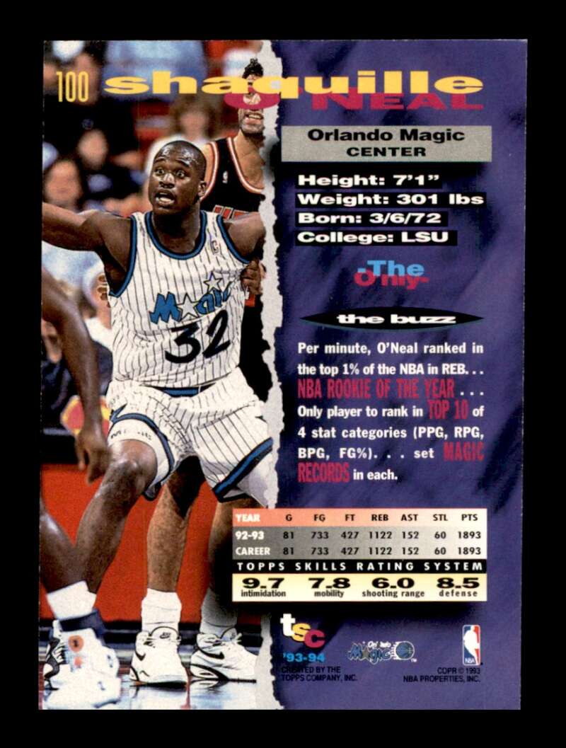 Load image into Gallery viewer, 1993-94 Topps Stadium Club Shaquille O&#39;Neal #100 Image 2
