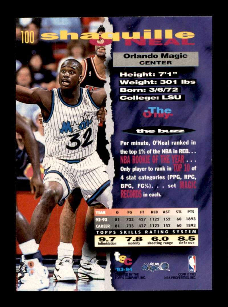 Load image into Gallery viewer, 1993-94 Topps Stadium Club Shaquille O&#39;Neal #100 Image 2
