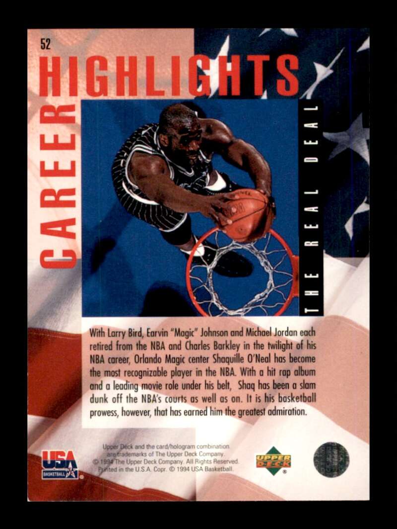 Load image into Gallery viewer, 1994-95 Upper Deck USA Shaquille O&#39;Neal #52 Image 2
