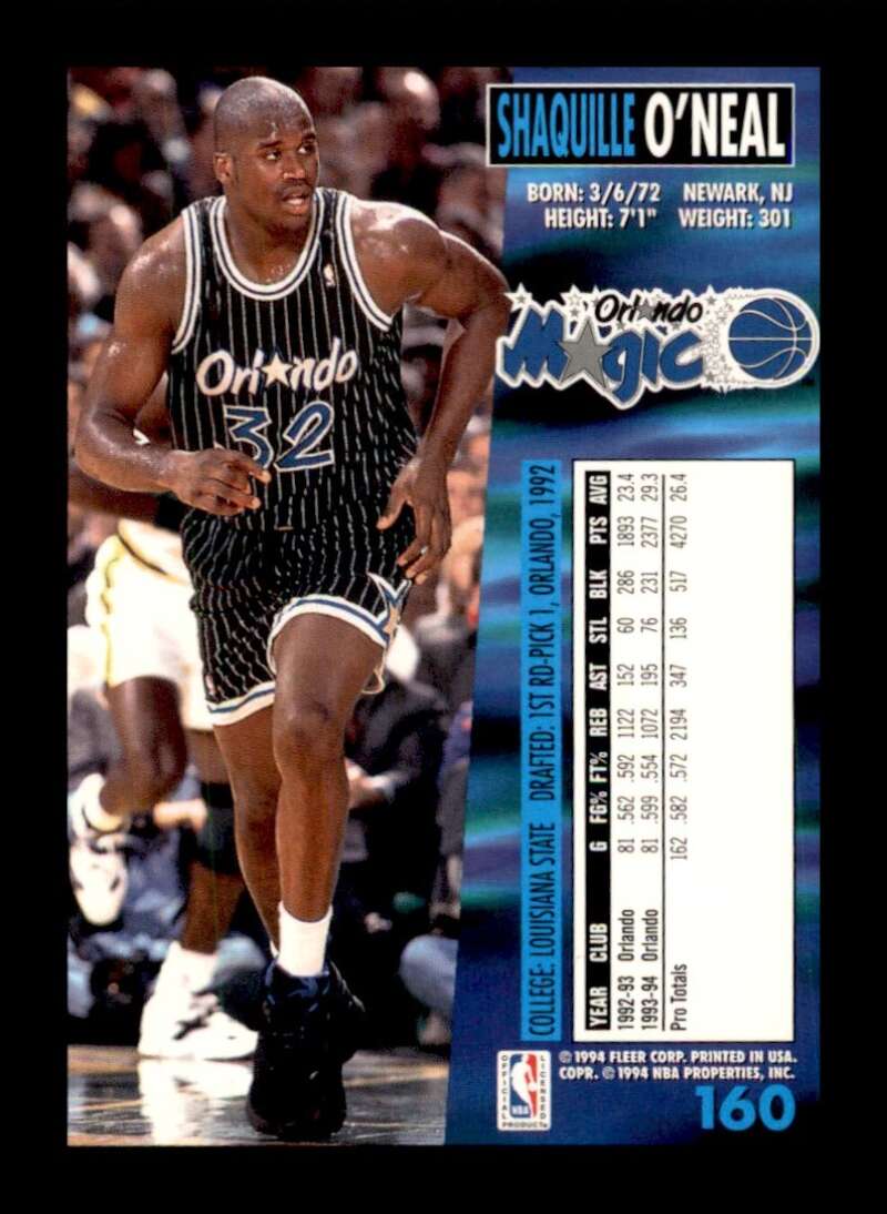 Load image into Gallery viewer, 1994-95 Fleer Shaquille O&#39;Neal #160 Image 2
