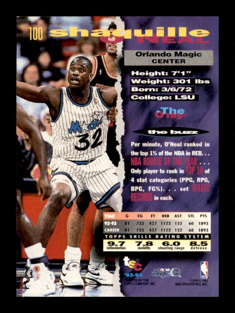 Load image into Gallery viewer, 1993-94 Topps Stadium Club Shaquille O&#39;Neal #100 Image 2
