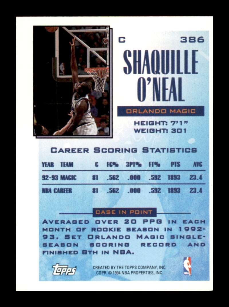 Load image into Gallery viewer, 1993-94 Topps Gold Shaquille O&#39;Neal #386 Image 2
