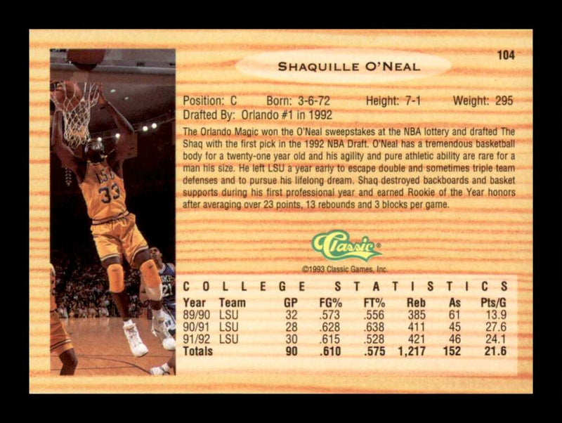 Load image into Gallery viewer, 1993-94 Classic Draft Picks Shaquille O&#39;Neal #104 Image 2
