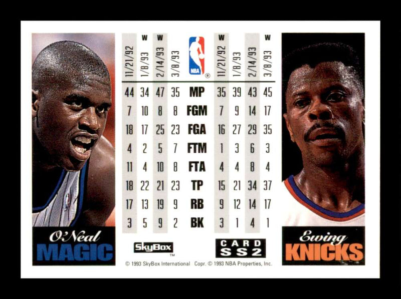 Load image into Gallery viewer, 1993-94 SkyBox Showdown Series Shaquille O&#39;Neal Patrick Ewing #SS2 Image 2
