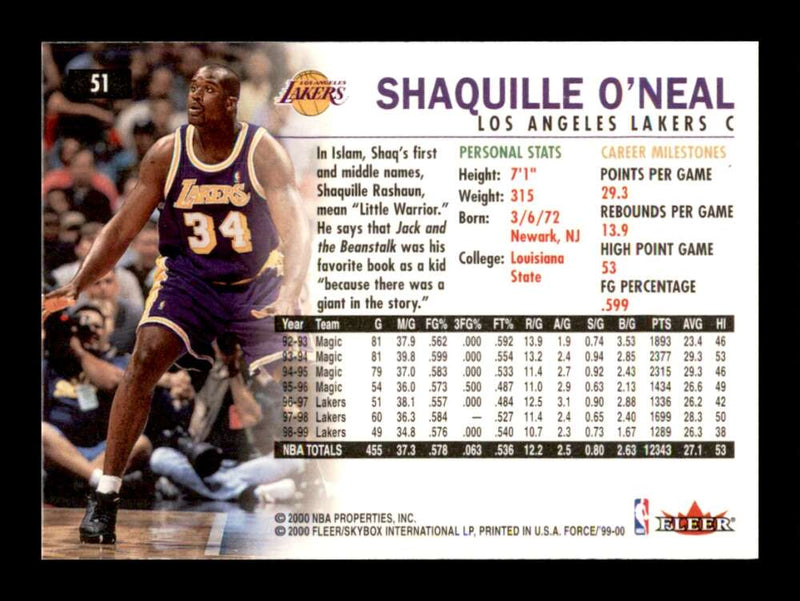 Load image into Gallery viewer, 1999-00 Fleer Force Shaquille O&#39;Neal #51 Image 2
