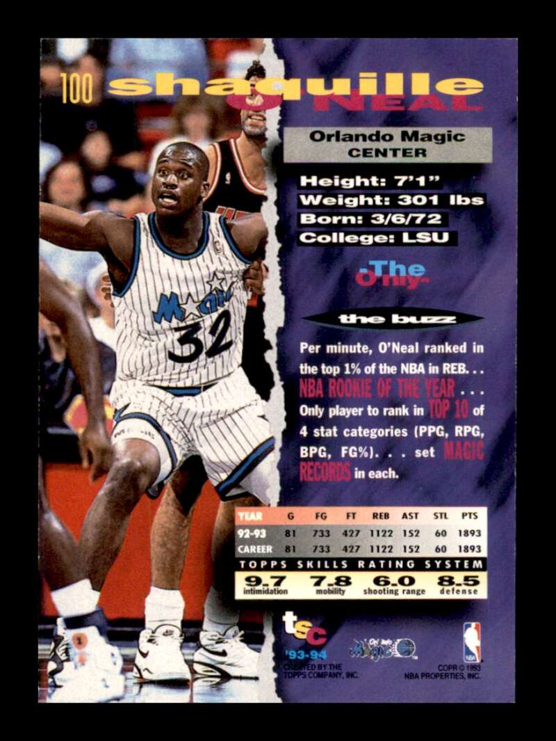 Load image into Gallery viewer, 1993-94 Topps Stadium Club Shaquille O&#39;Neal #100 Image 2
