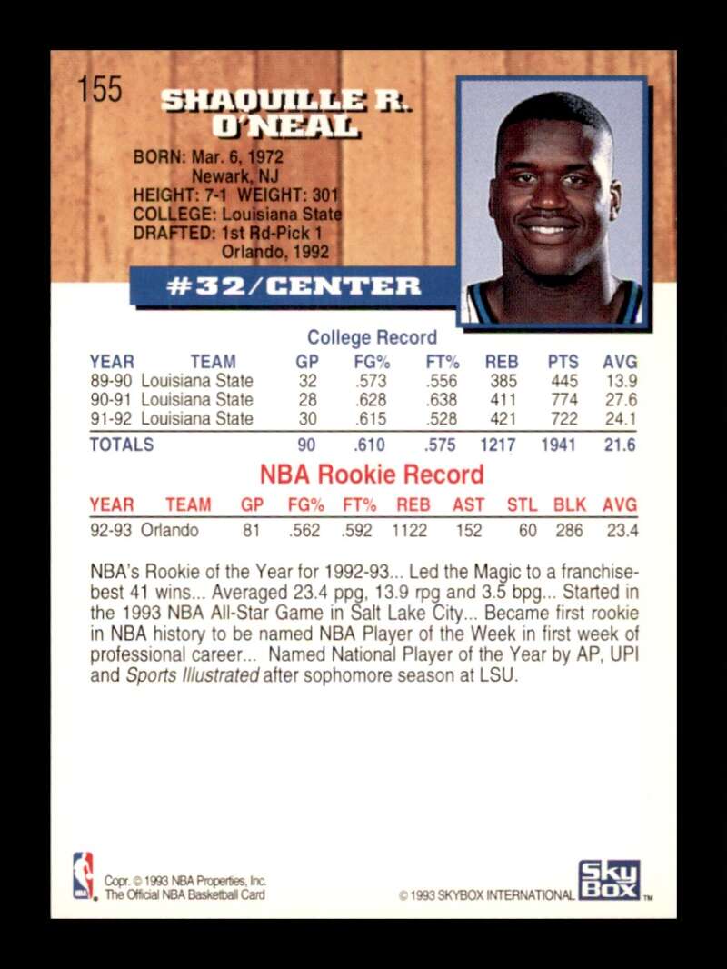 Load image into Gallery viewer, 1993-94 Hoops Shaquille O&#39;Neal #155 Image 2
