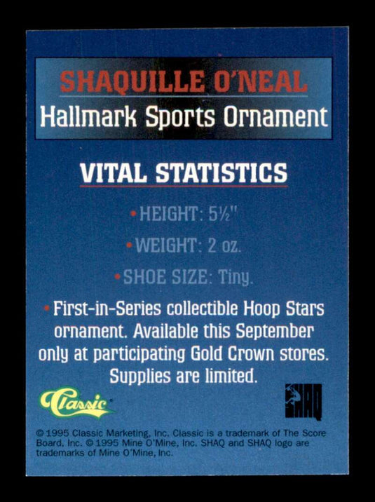 1995 Classic Hallmark Ornamant Card Shaquille O'Neal  Image 2