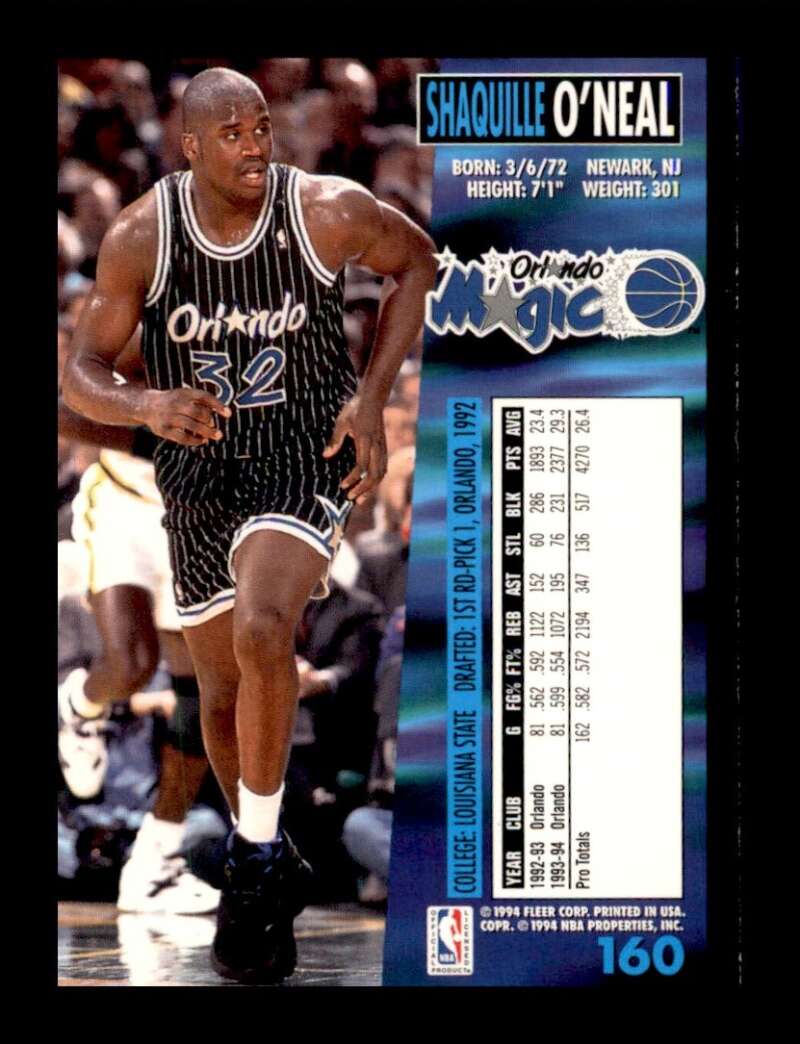 Load image into Gallery viewer, 1994-95 Fleer Shaquille O&#39;Neal #160 Image 2
