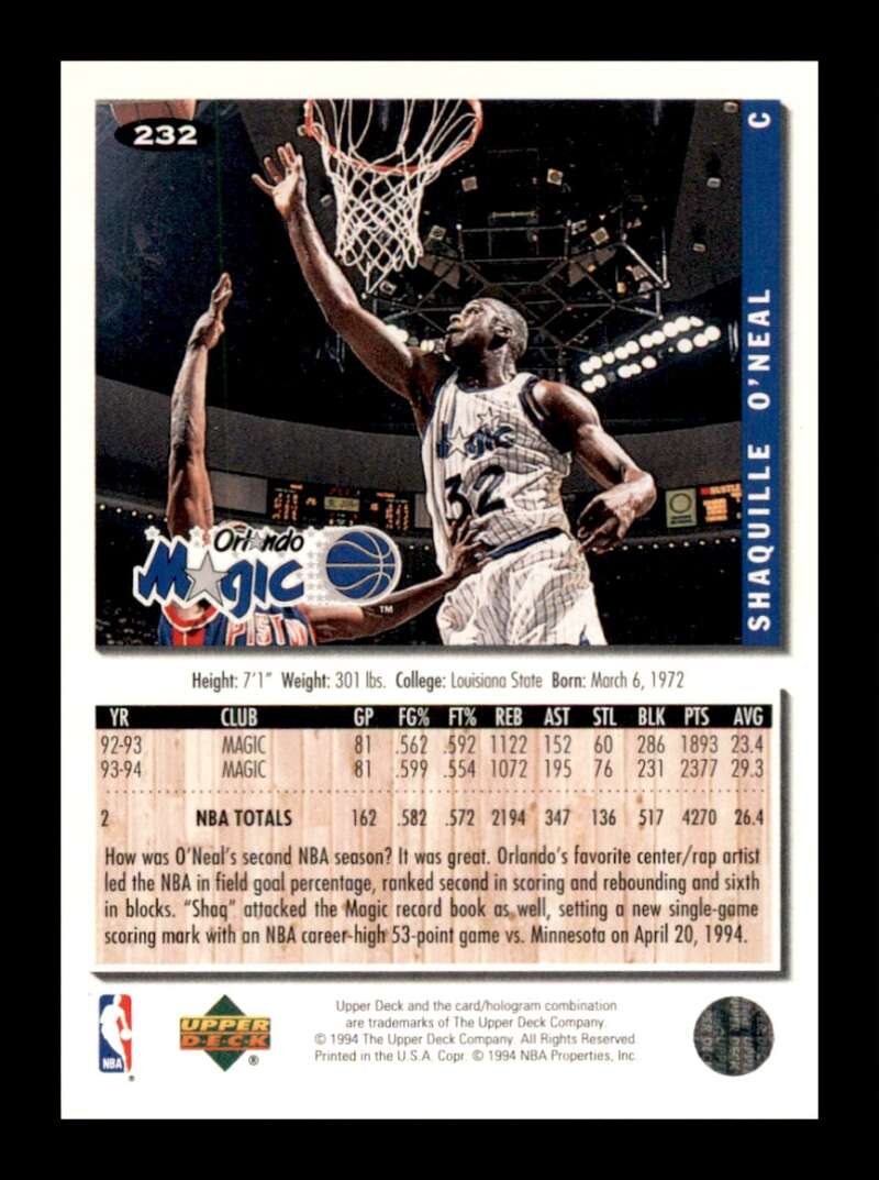 Load image into Gallery viewer, 1994-95 Collector&#39;s Choice Shaquille O&#39;Neal #232 Image 2
