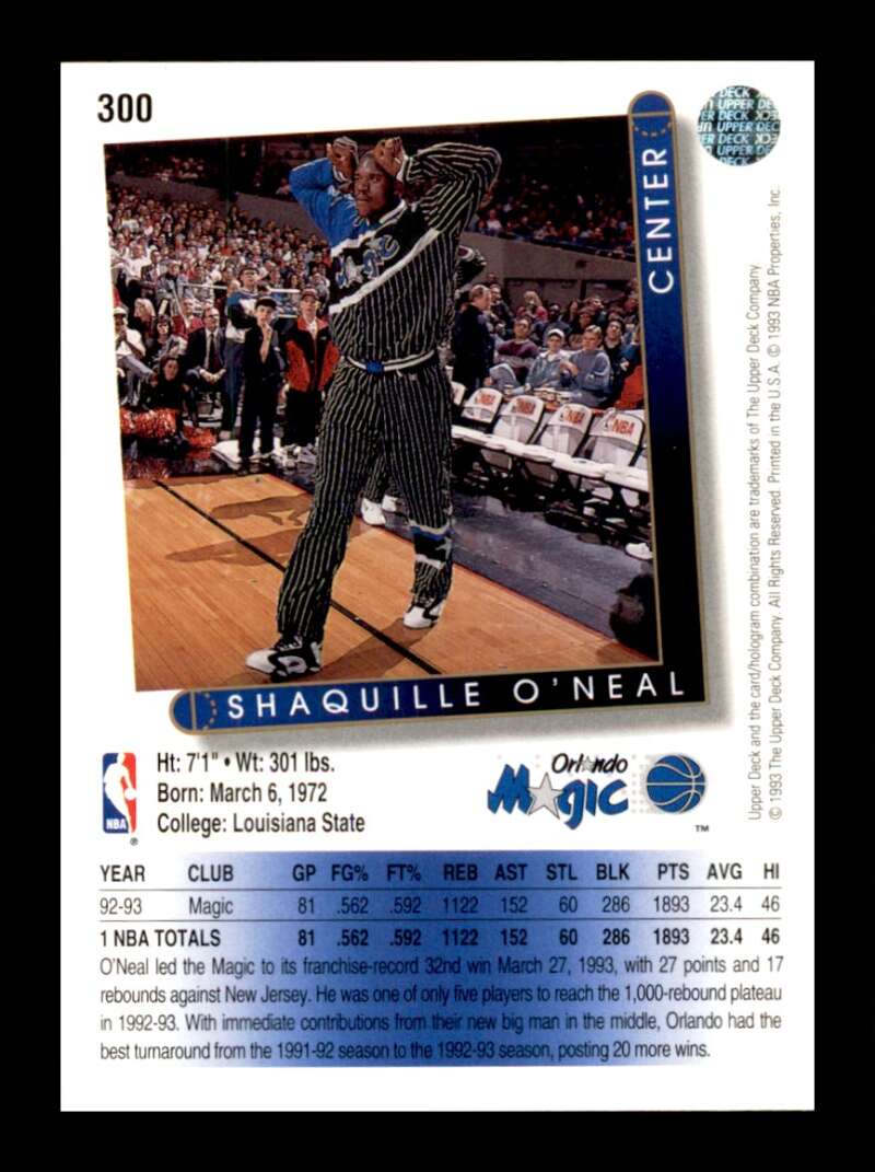 Load image into Gallery viewer, 1993-94 Upper Deck Shaquille O&#39;Neal #300 Image 2
