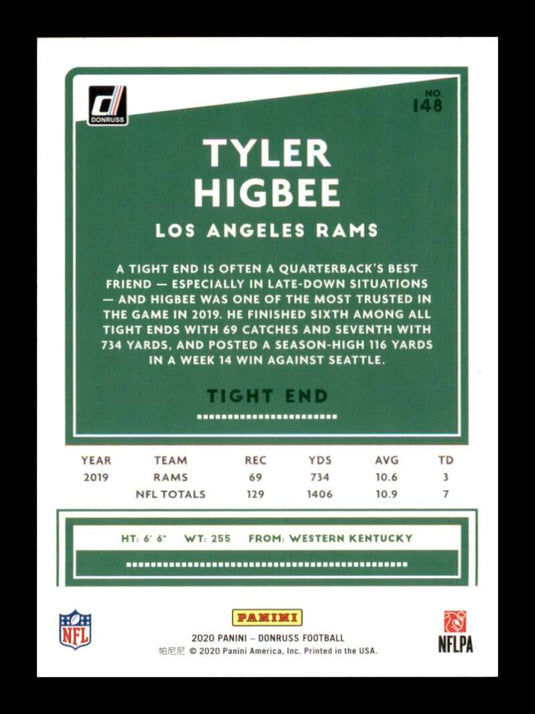 2020 Donruss Press Proof Red Tyler Higbee