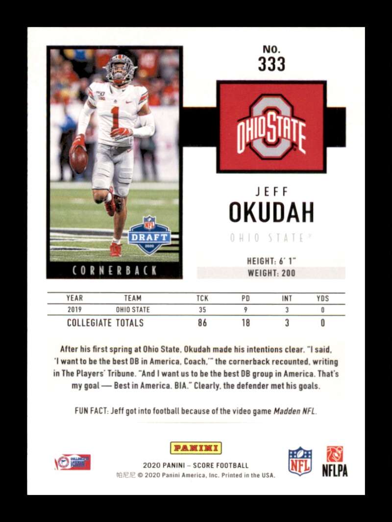 Load image into Gallery viewer, 2020 Score Jeff Okudah #333 Rookie RC Image 2
