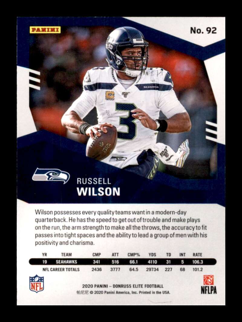 Load image into Gallery viewer, 2020 Donruss Elite Russell Wilson #92 Image 2
