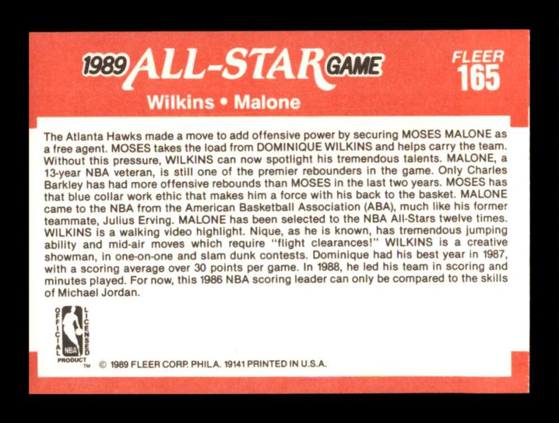 Load image into Gallery viewer, 1989-90 Fleer Dominique Wilkins Moses Malone #165 All Star Image 2
