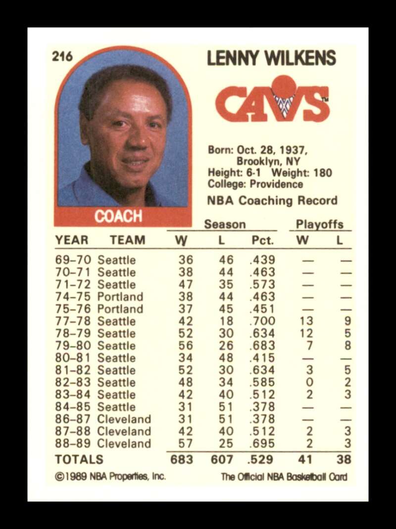 Load image into Gallery viewer, 1989-90 NBA Hoops Lenny Wilkens #216 Image 2
