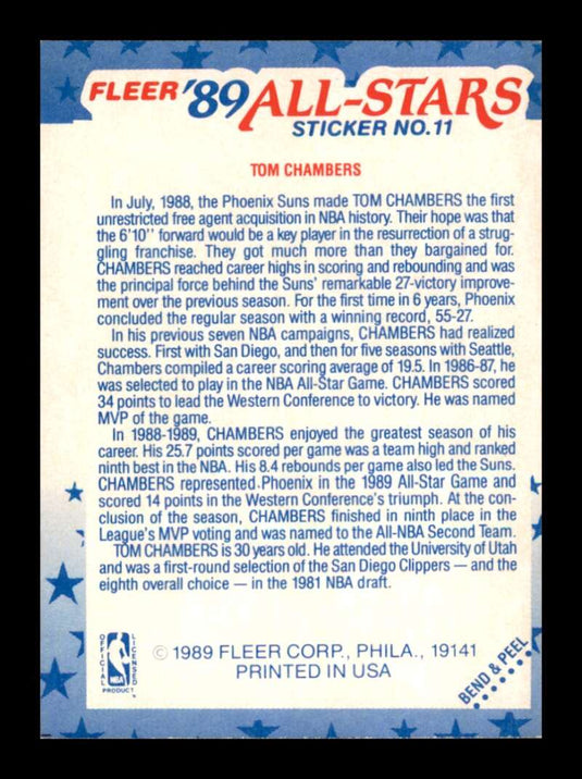 1989-90 Fleer All Star Sticker Tom Chambers 