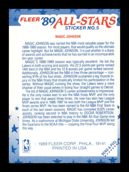 1989-90 Fleer All Star Sticker Dennis Johnson