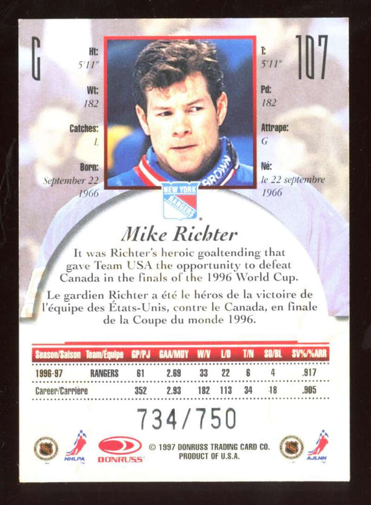 1997-98 Donruss Canadian Ice Provincial Series Mike Richter 