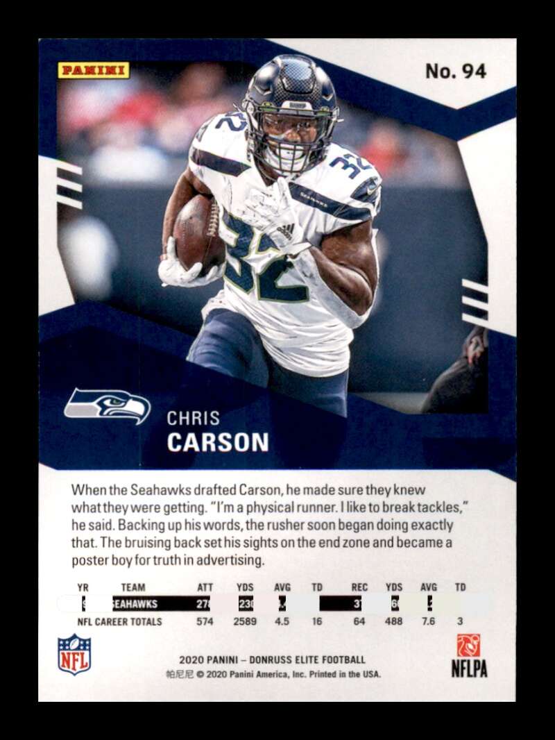 Load image into Gallery viewer, 2020 Donruss Elite Pink Chris Carson #94 Image 2
