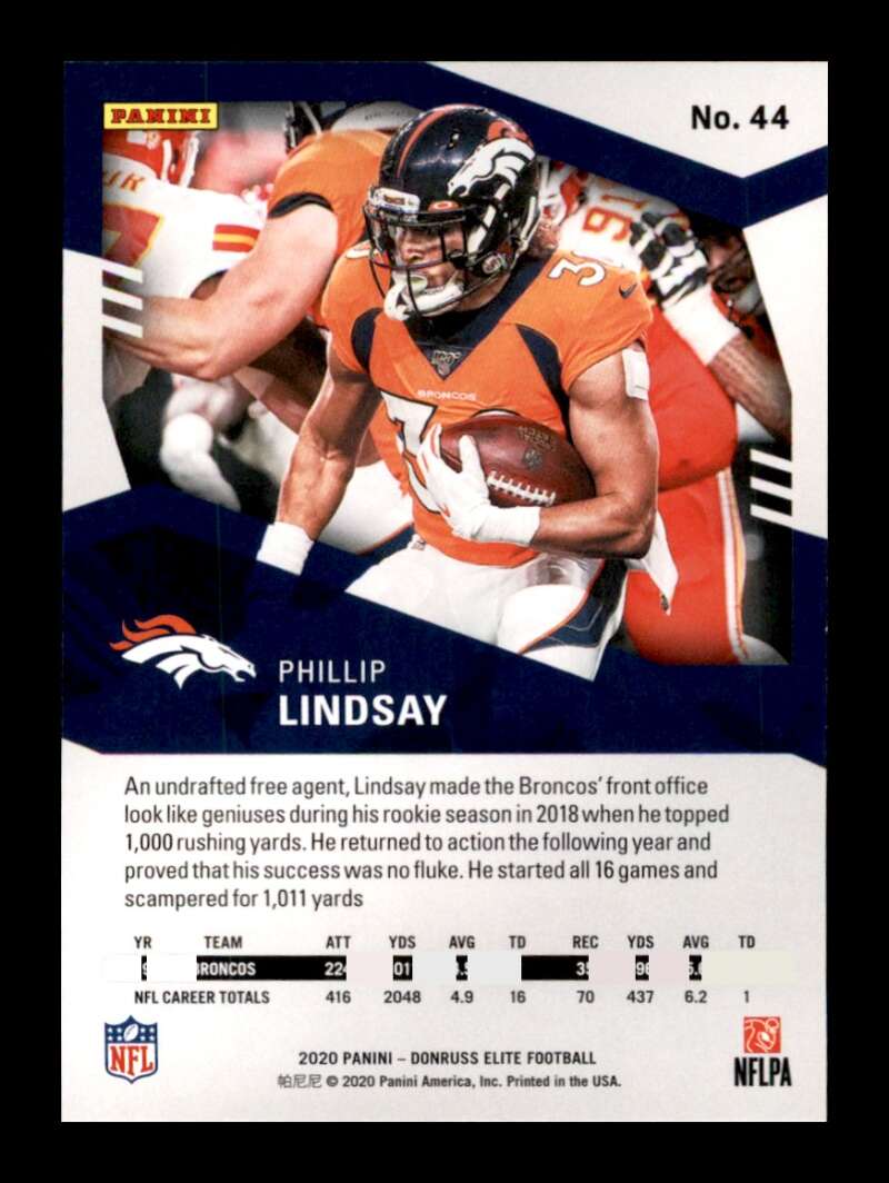 Load image into Gallery viewer, 2020 Donruss Elite Pink Phillip Lindsay #44 Image 2
