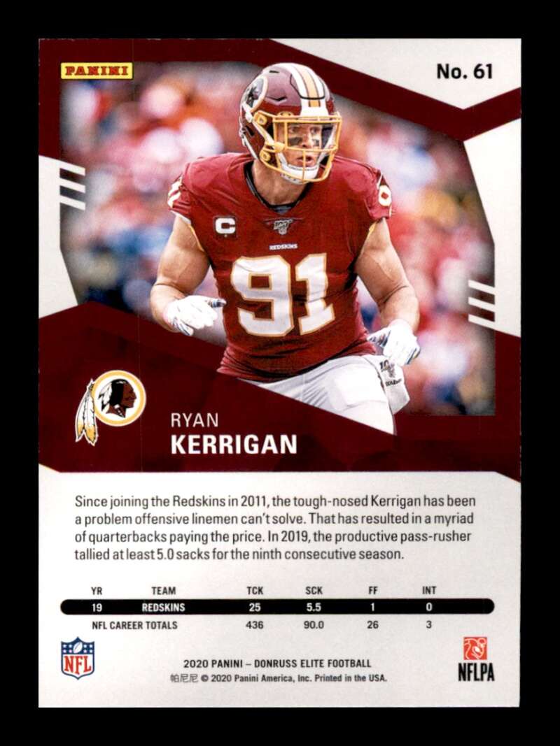 Load image into Gallery viewer, 2020 Donruss Elite Pink Ryan Kerrigan #61 Image 2
