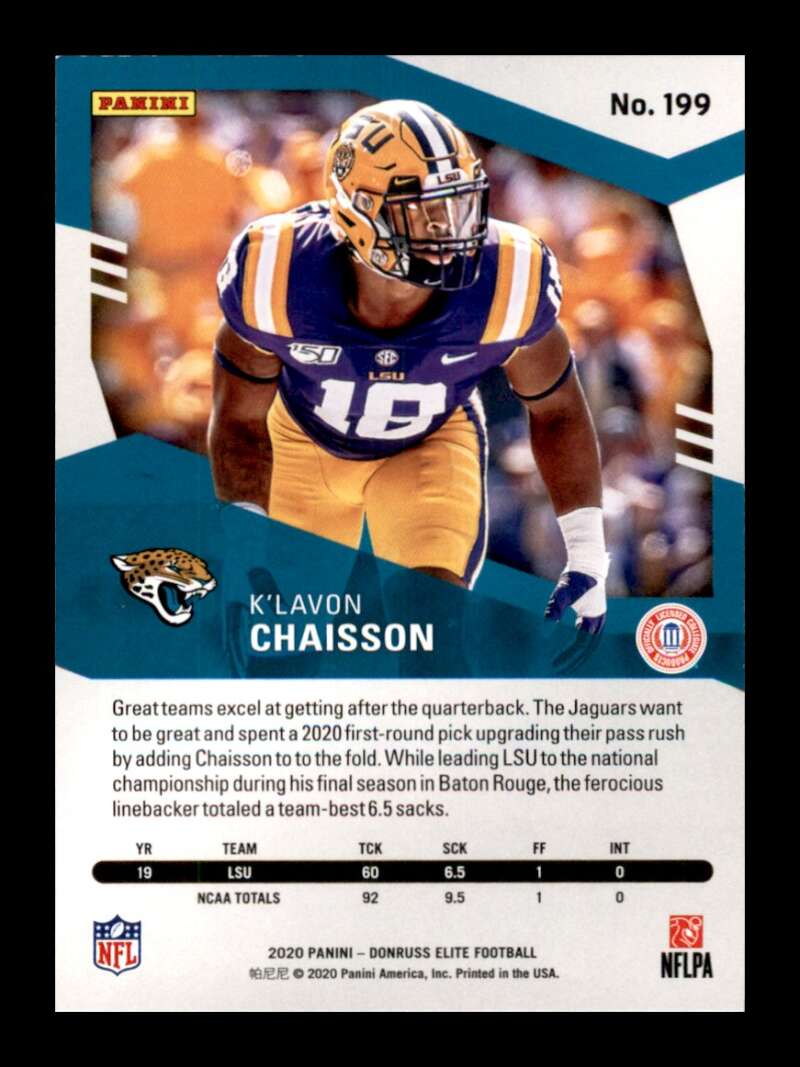 Load image into Gallery viewer, 2020 Donruss Elite Green K&#39;Lavon Chaisson #199 Rookie RC Image 2
