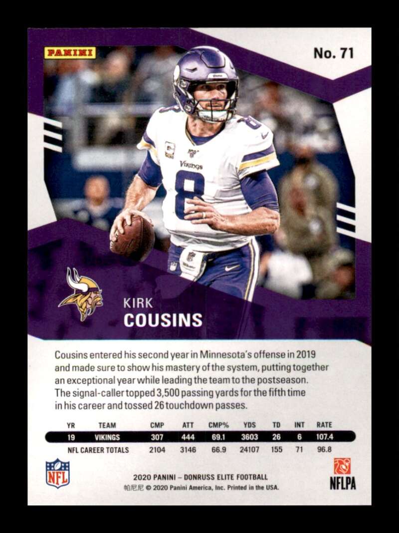 Load image into Gallery viewer, 2020 Donruss Elite Green Kirk Cousins #71 Image 2
