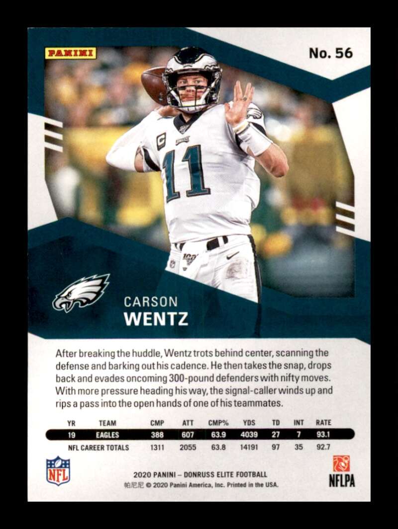 Load image into Gallery viewer, 2020 Donruss Elite Green Carson Wentz #56 Image 2
